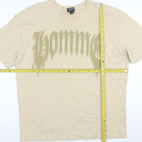 boohooMAN Men's Beige Graphic Homme Regular Fit T-Shirt M