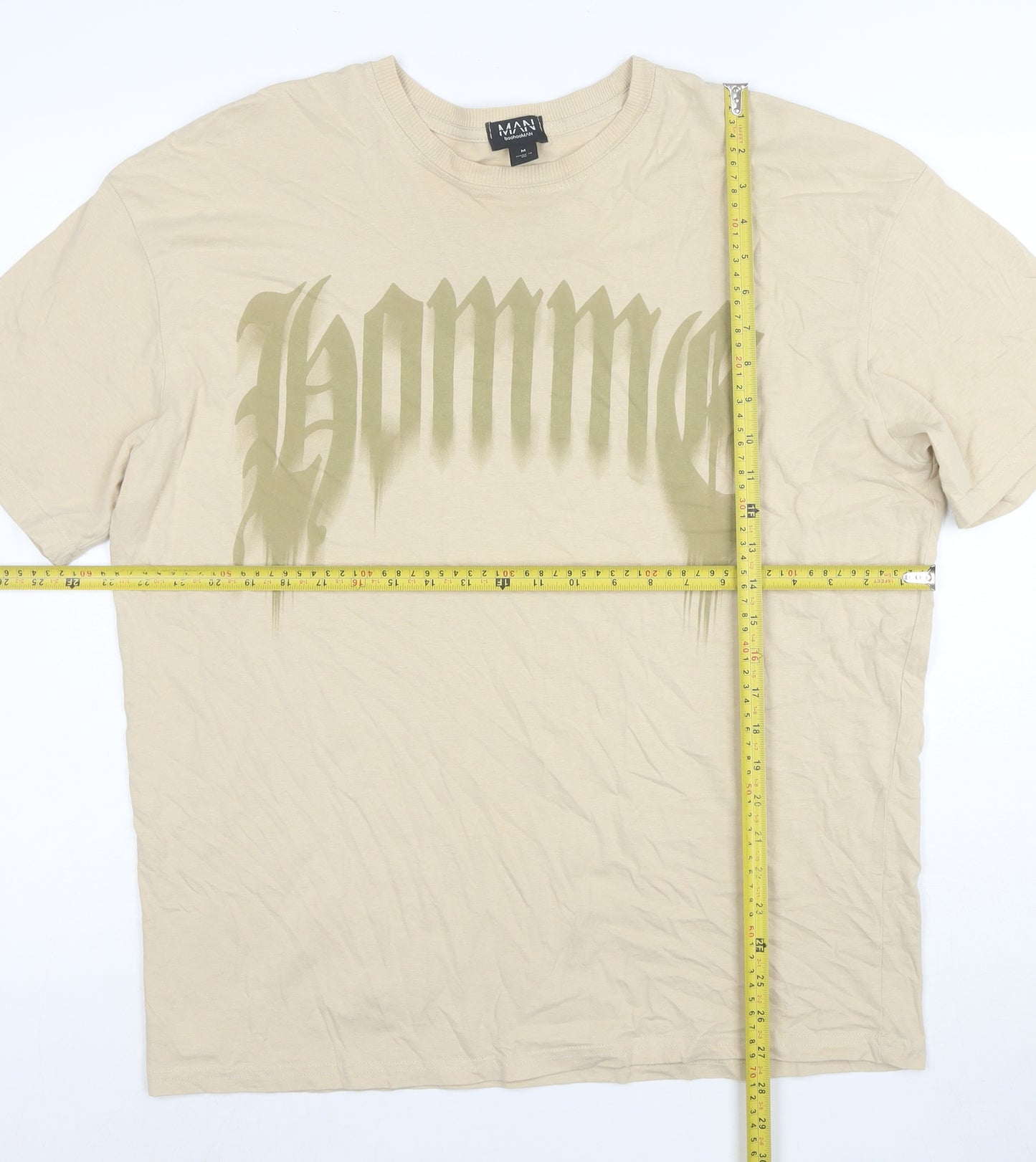 boohooMAN Men's Beige Graphic Homme Regular Fit T-Shirt M