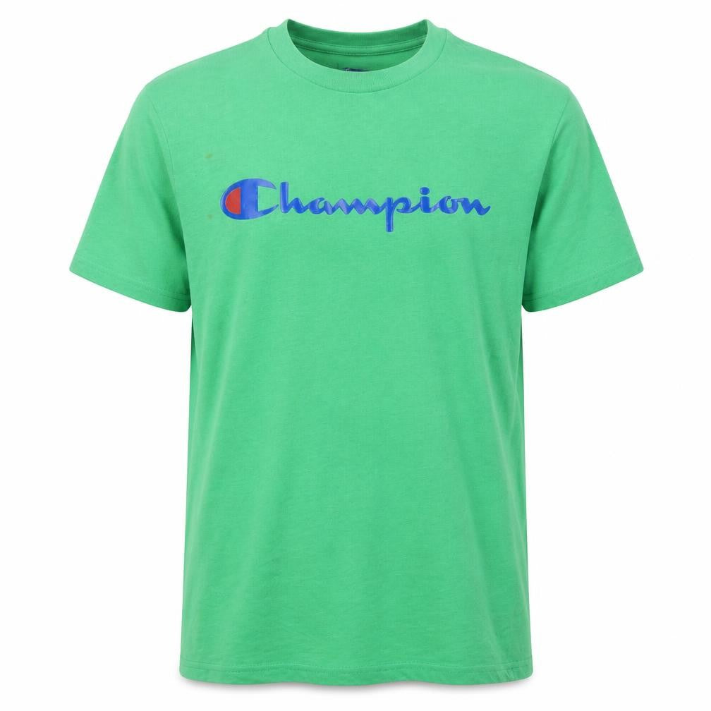 Front view of Champion Men's Green Medium Short Sleeve Cotton T-Shirt