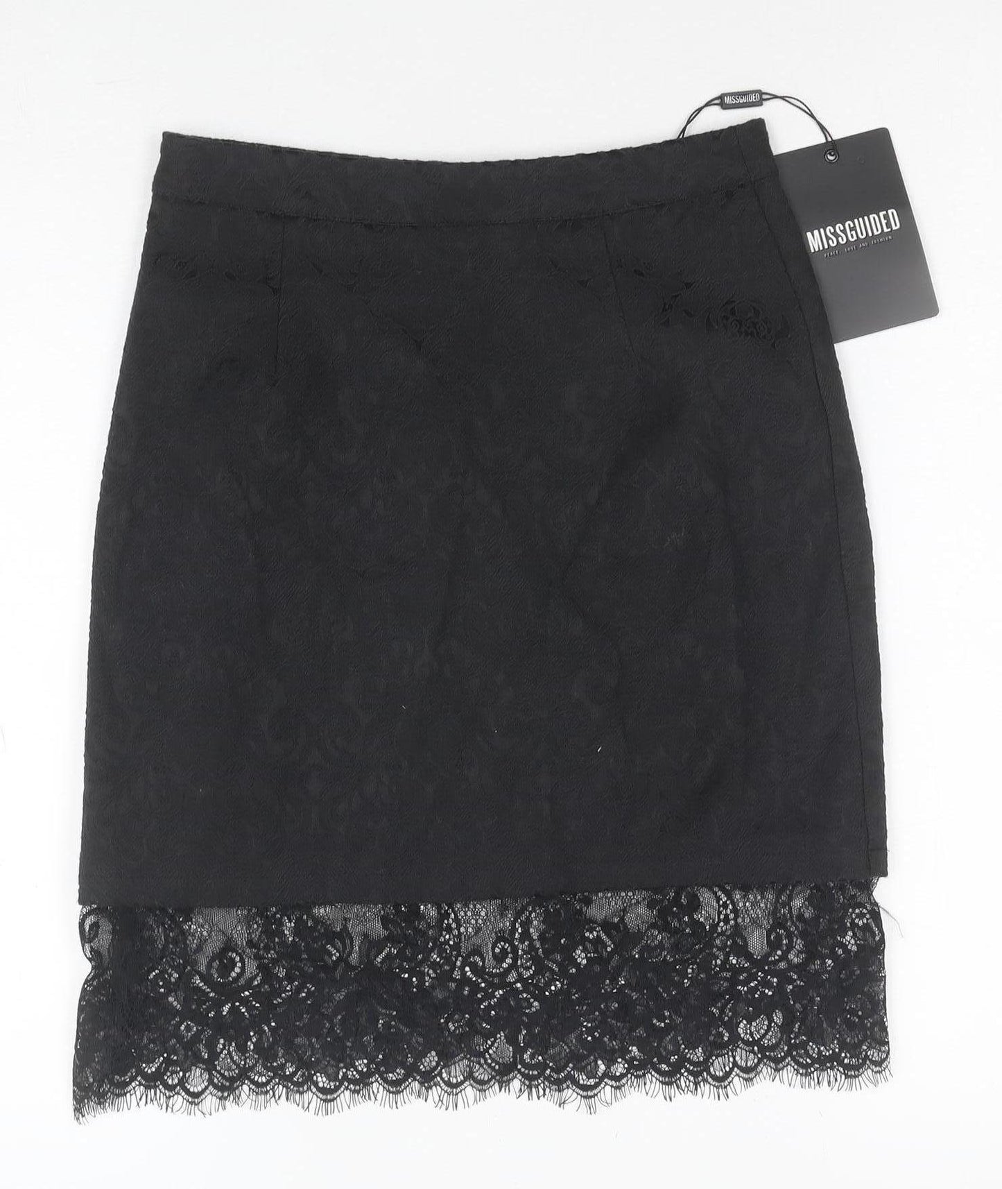 Missguided Women's Black Lace Hem Pencil Skirt Size 6
