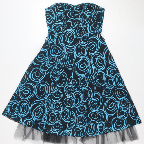 Quiz Women Black Blue Strapless A-Line Knee Dress Size 10