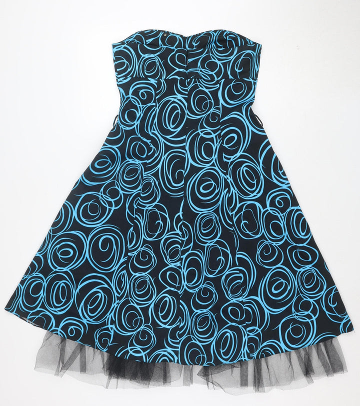 Quiz Women Black Blue Strapless A-Line Knee Dress Size 10