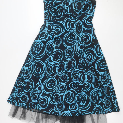 Quiz Women Black Blue Strapless A-Line Knee Dress Size 10