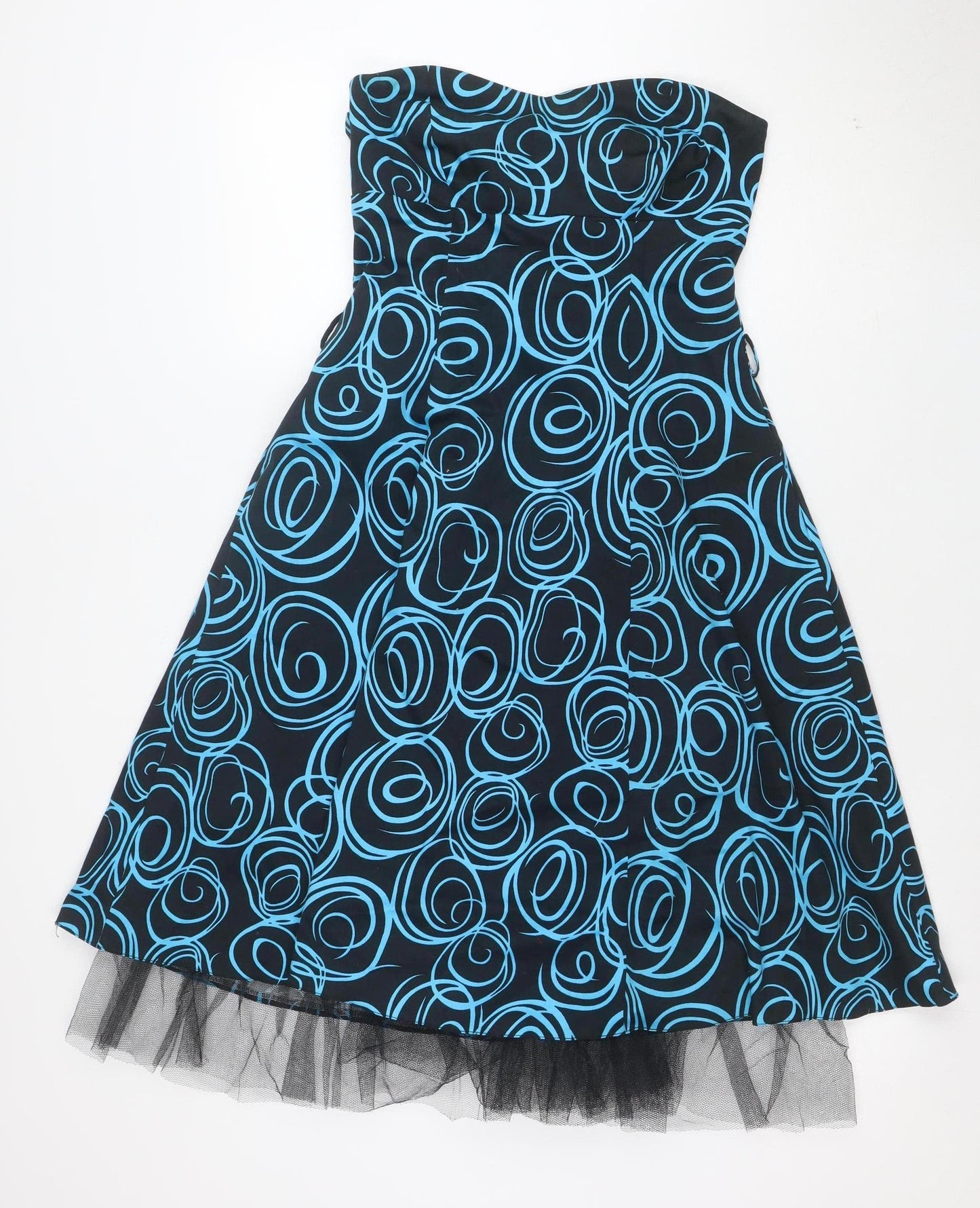 Quiz Women Black Blue Strapless A-Line Knee Dress Size 10