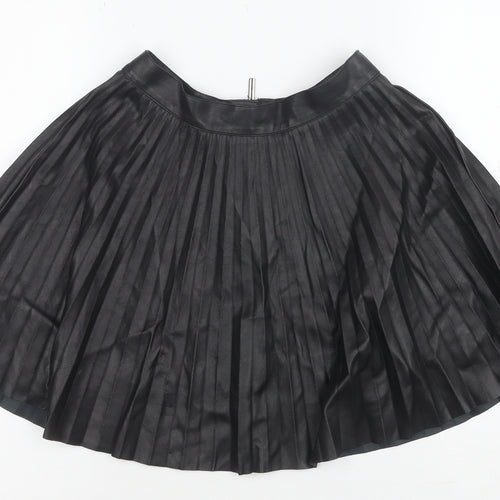 Topshop Petite Women's Black Faux Leather Pleated Skirt Size 6