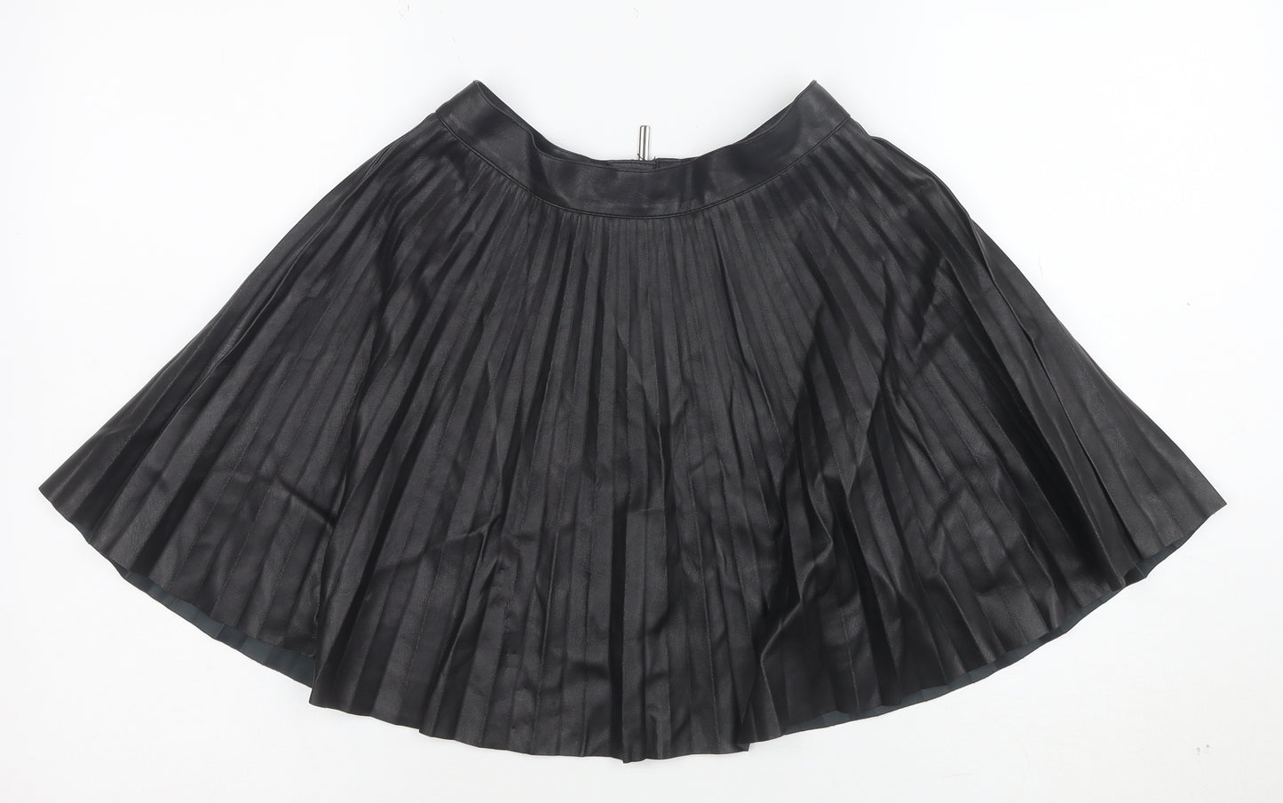 Topshop Petite Women's Black Faux Leather Pleated Skirt Size 6