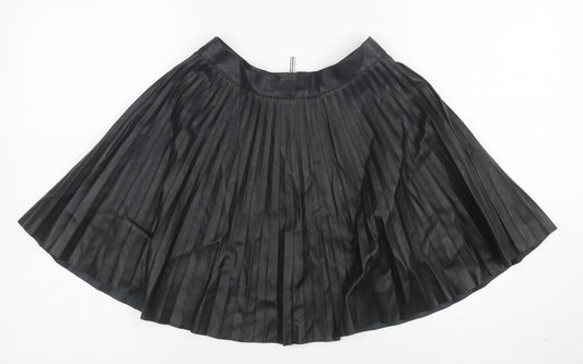 Topshop Petite Women's Black Faux Leather Pleated Skirt Size 6