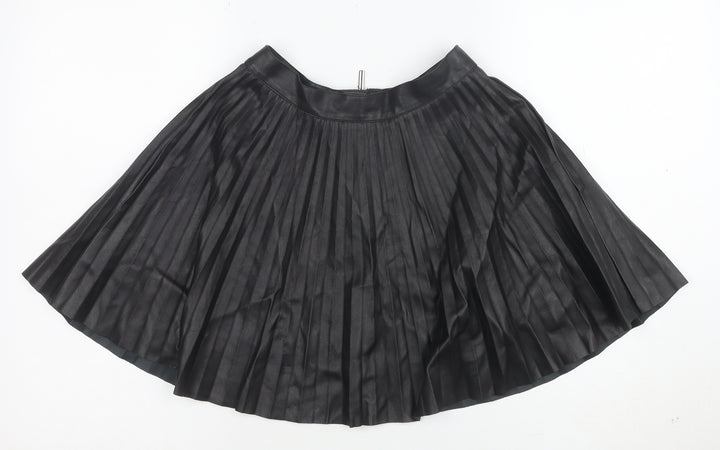 Topshop Petite Women's Black Faux Leather Pleated Skirt Size 6