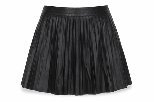 Front view of Topshop Petite Women's Black Faux Leather Pleated Skirt, size 6
