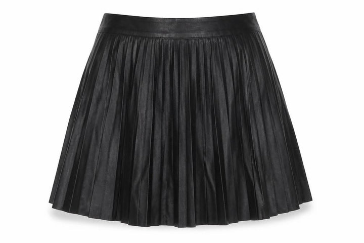 Topshop Petite Women's Black Faux Leather Pleated Skirt Size 6