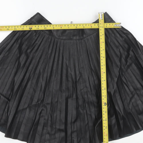 Topshop Petite Women's Black Faux Leather Pleated Skirt Size 6