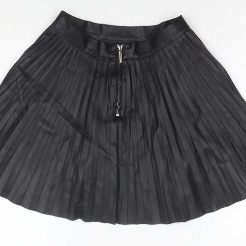 Topshop Petite Women's Black Faux Leather Pleated Skirt Size 6