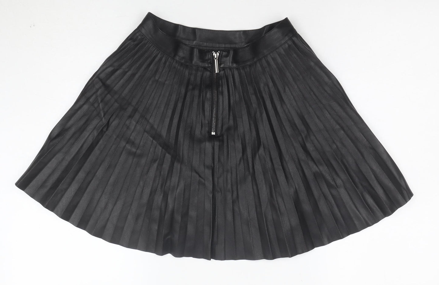 Topshop Petite Women's Black Faux Leather Pleated Skirt Size 6