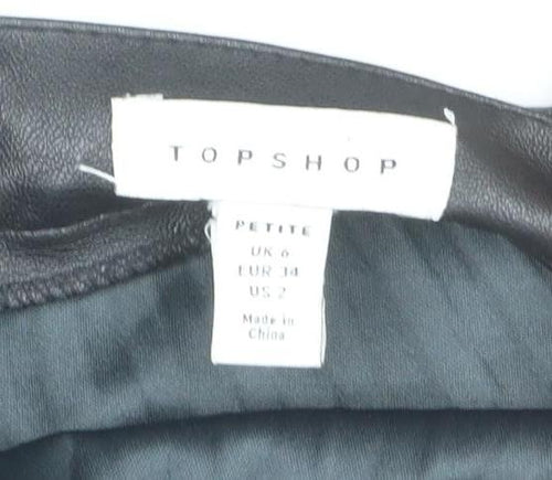 Topshop Petite Women's Black Faux Leather Pleated Skirt Size 6