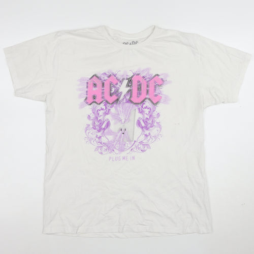 AC/DC Women's White Plug Me In Rock Band Cotton T-Shirt Size M