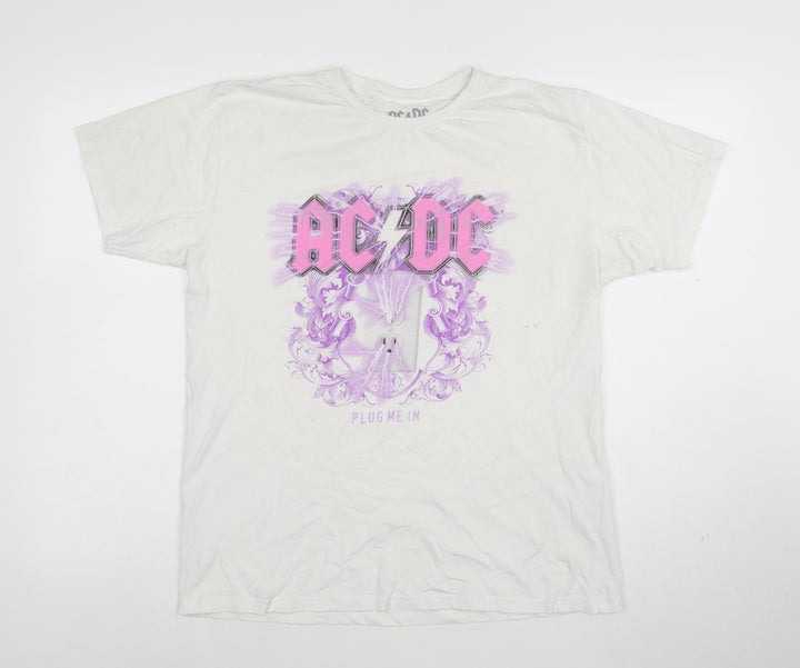 AC/DC Women's White Plug Me In Rock Band Cotton T-Shirt Size M