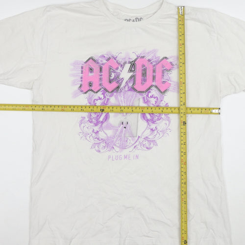 AC/DC Women's White Plug Me In Rock Band Cotton T-Shirt Size M