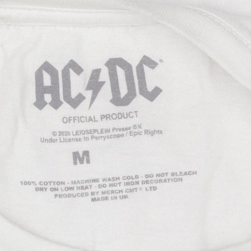 AC/DC Women's White Plug Me In Rock Band Cotton T-Shirt Size M