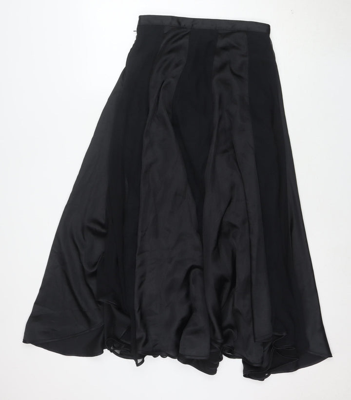Frank Usher Women's Black Silk Flared Long Skirt Size 10