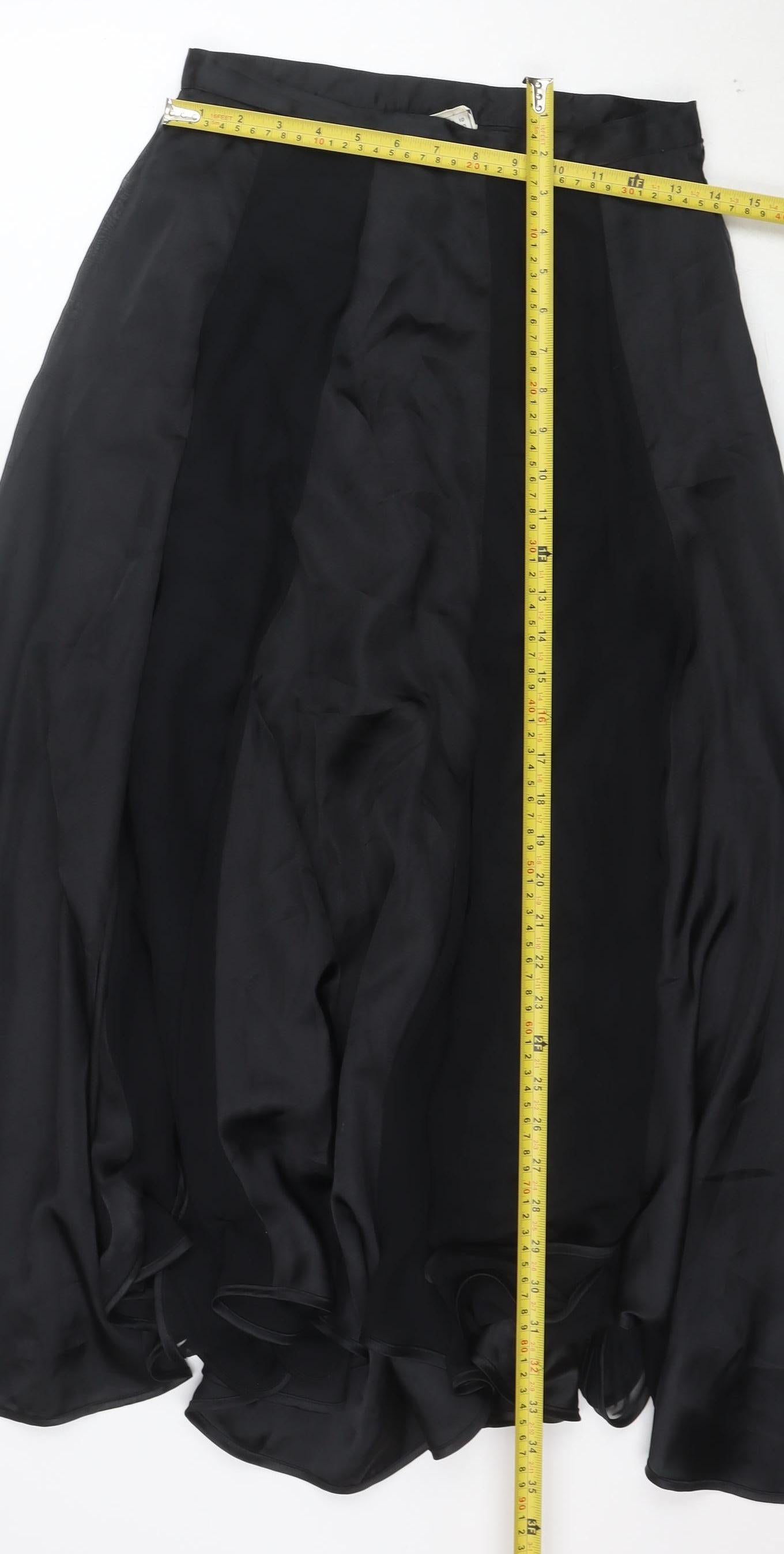 Frank Usher Women's Black Silk Flared Long Skirt Size 10