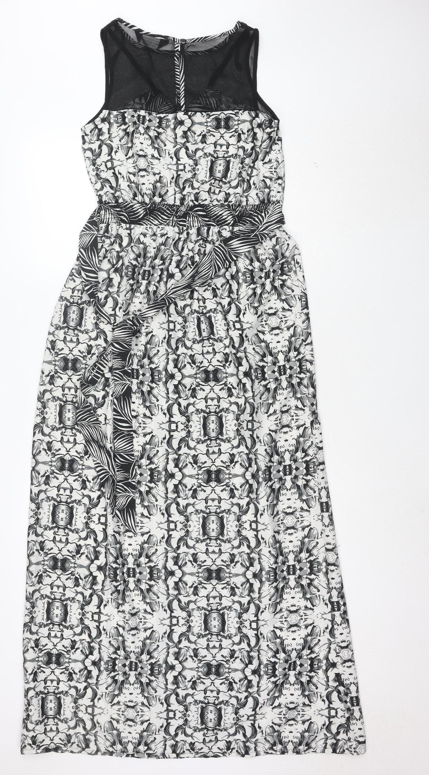 Dorothy Perkins Women Black Floral Maxi Dress Size 10 Sleeveless V-Neck