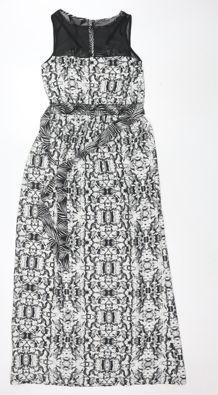 Dorothy Perkins Women Black Floral Maxi Dress Size 10 Sleeveless V-Neck
