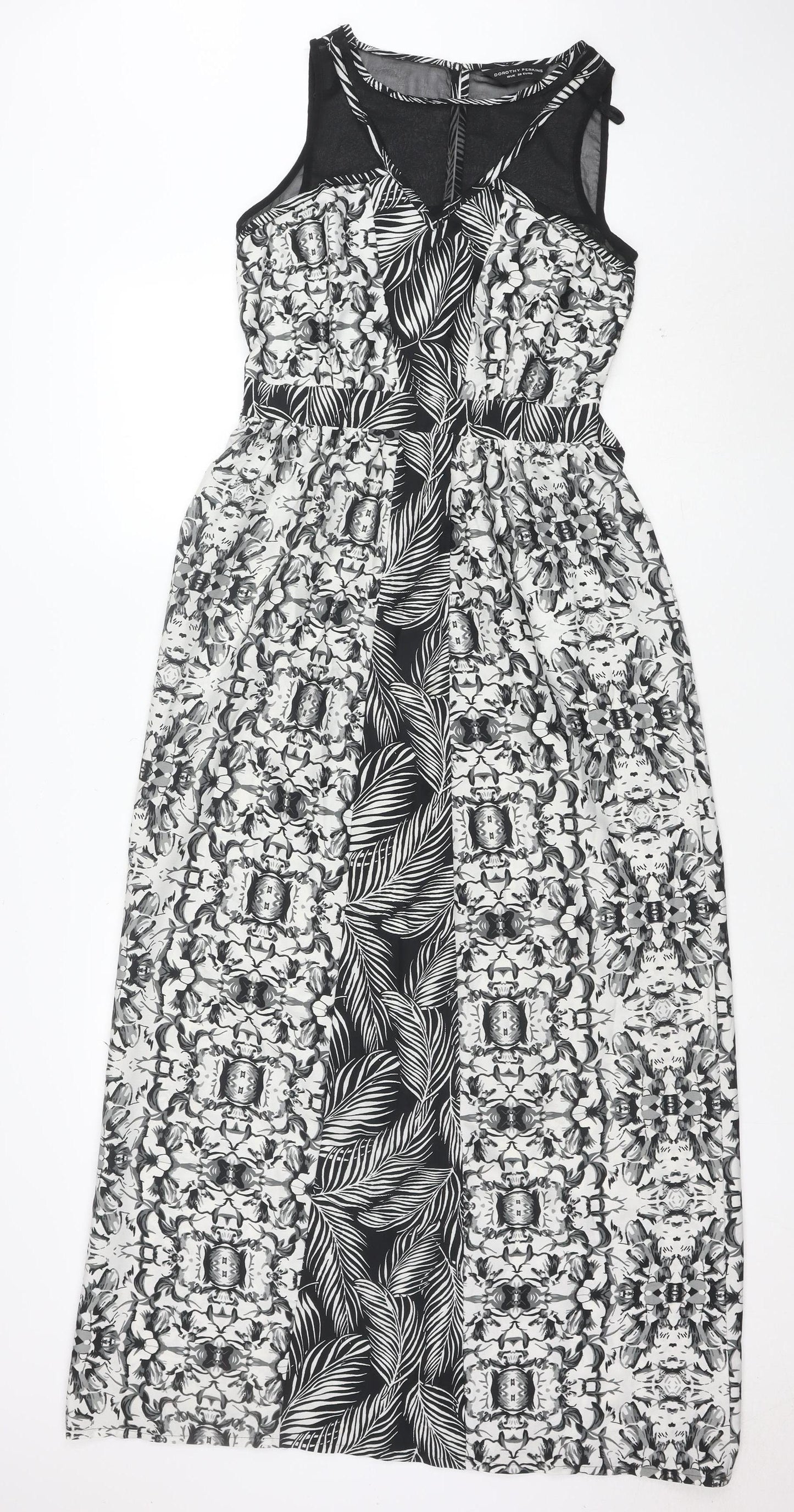 Dorothy Perkins Women Black Floral Maxi Dress Size 10 Sleeveless V-Neck