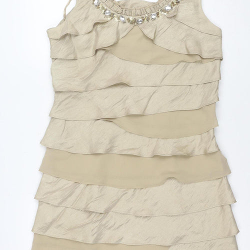 SL Fashions Women Beige Size 12 Beaded Sleeveless Bodycon Dress