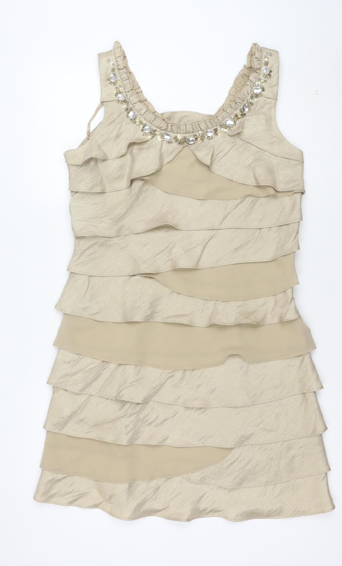 SL Fashions Women Beige Size 12 Beaded Sleeveless Bodycon Dress