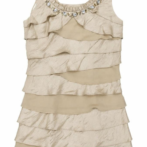 SL Fashions Women Beige Size 12 Beaded Sleeveless Bodycon Dress