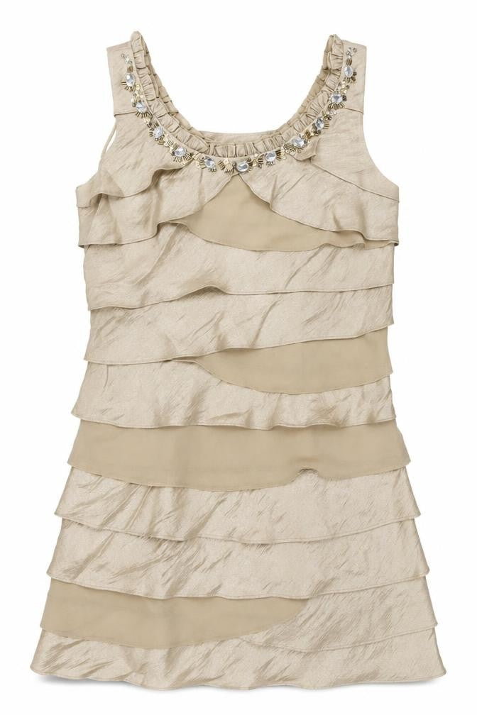 SL Fashions Women Beige Size 12 Beaded Sleeveless Bodycon Dress