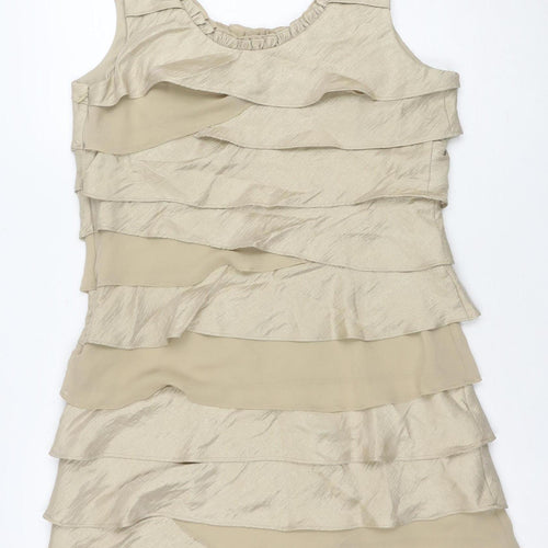 SL Fashions Women Beige Size 12 Beaded Sleeveless Bodycon Dress