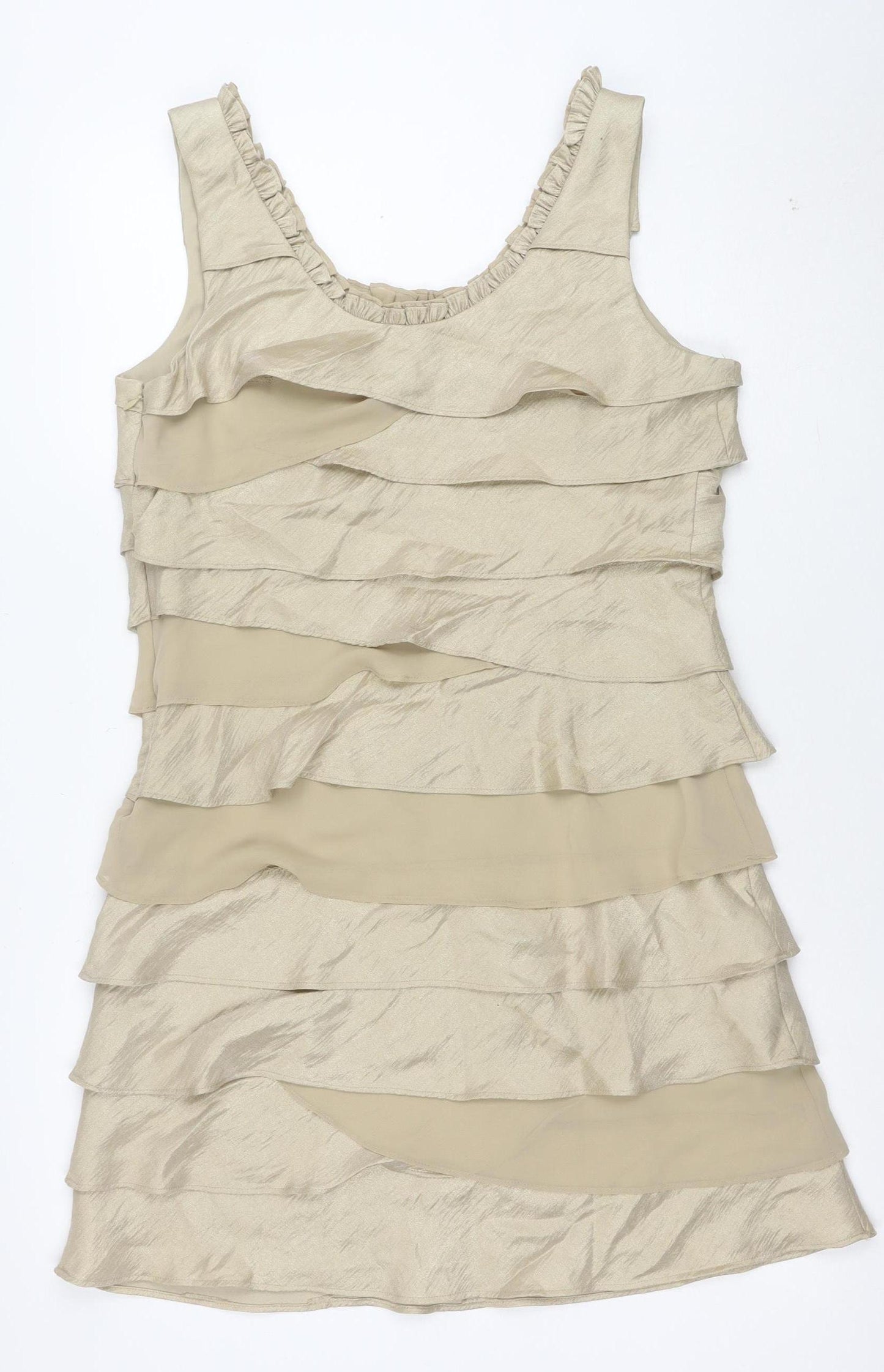 SL Fashions Women Beige Size 12 Beaded Sleeveless Bodycon Dress