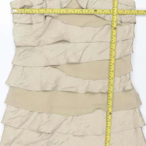 SL Fashions Women Beige Size 12 Beaded Sleeveless Bodycon Dress