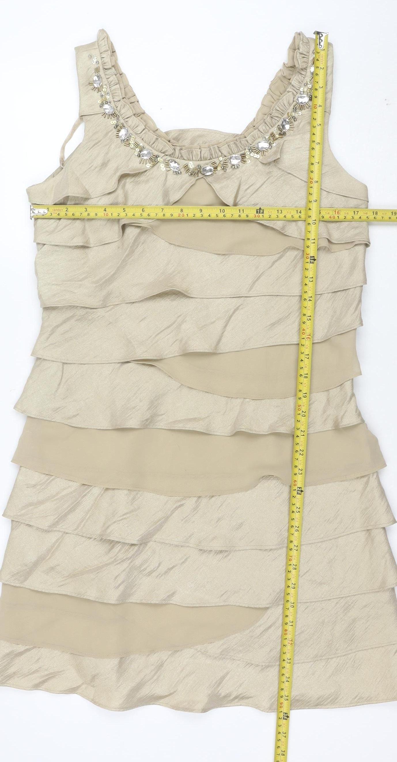 SL Fashions Women Beige Size 12 Beaded Sleeveless Bodycon Dress