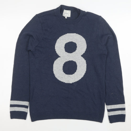 Topman Men Blue Size L Crew Neck Graphic 8 Pullover Jumper