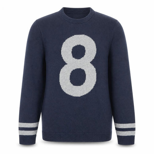 Topman Men Blue Size L Crew Neck Graphic 8 Pullover Jumper