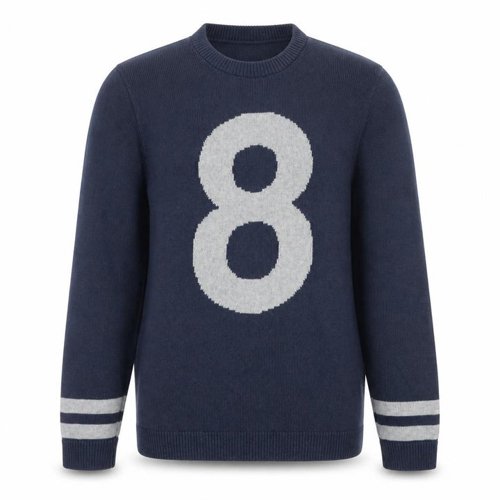 Topman Men Blue Size L Crew Neck Graphic 8 Pullover Jumper