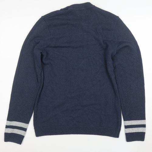Topman Men Blue Size L Crew Neck Graphic 8 Pullover Jumper