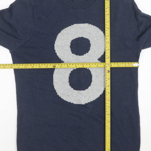 Topman Men Blue Size L Crew Neck Graphic 8 Pullover Jumper