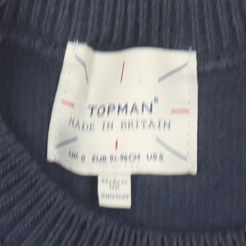 Topman Men Blue Size L Crew Neck Graphic 8 Pullover Jumper