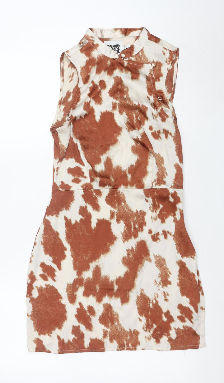 Beginning Boutique Brown Animal Print Sleeveless Shift Dress Women’s UK 10