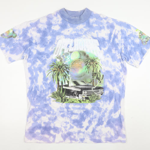 BoohooMAN Men's Blue Tie Dye Hollywood Graphic Cotton T-Shirt Size M