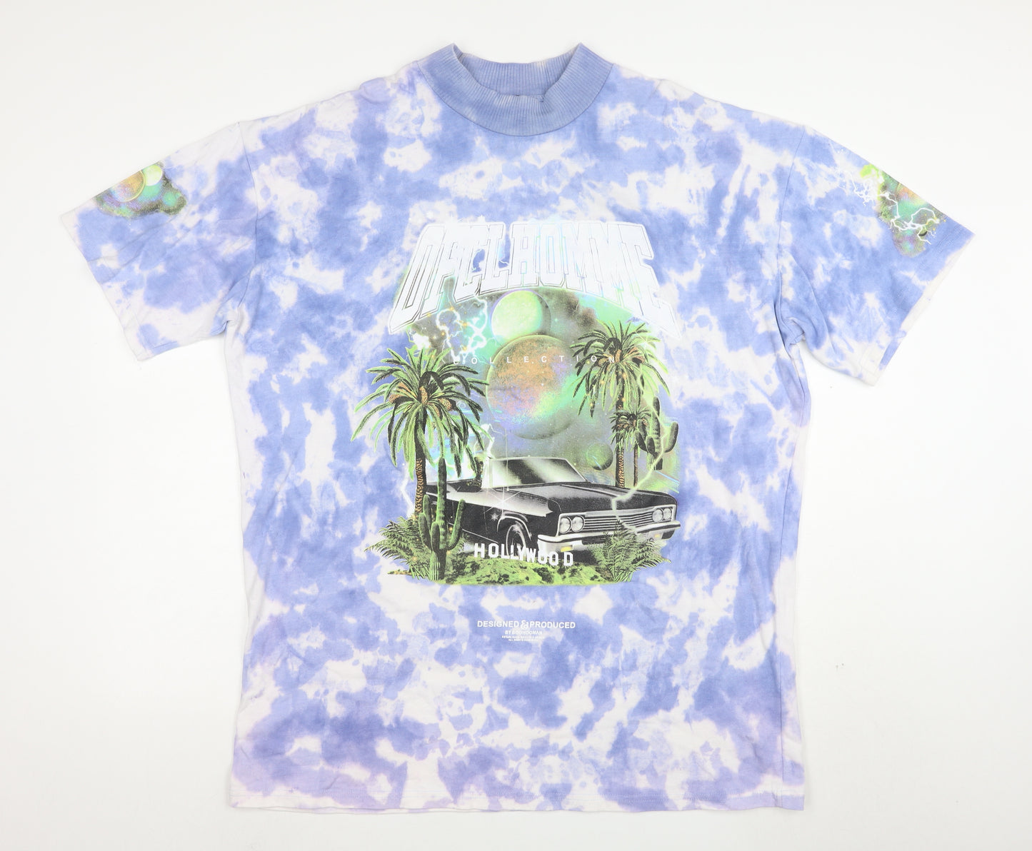 BoohooMAN Men's Blue Tie Dye Hollywood Graphic Cotton T-Shirt Size M
