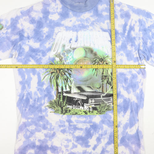 BoohooMAN Men's Blue Tie Dye Hollywood Graphic Cotton T-Shirt Size M
