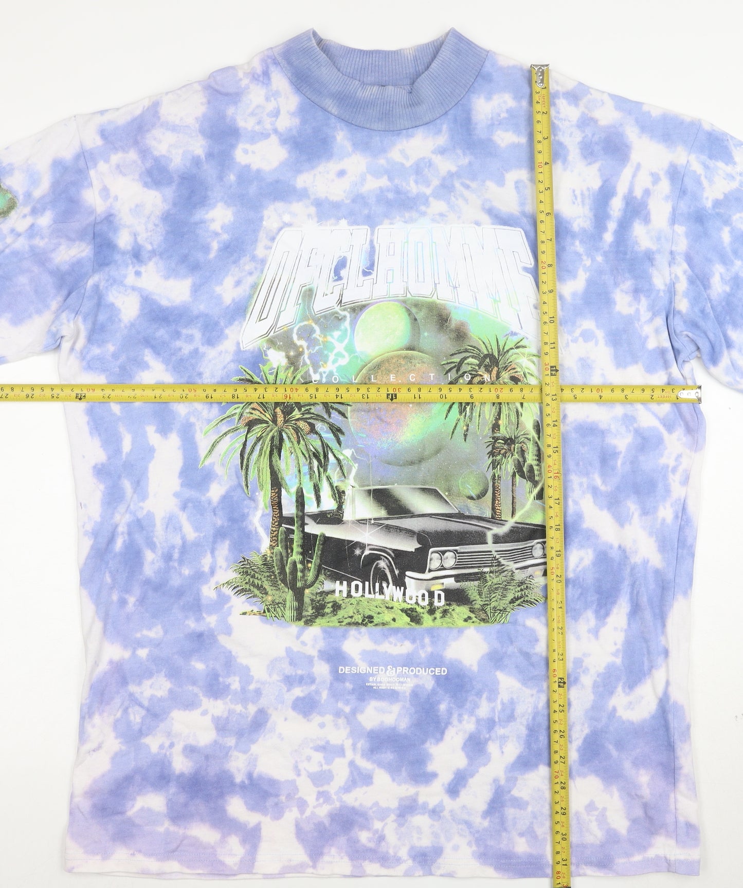 BoohooMAN Men's Blue Tie Dye Hollywood Graphic Cotton T-Shirt Size M