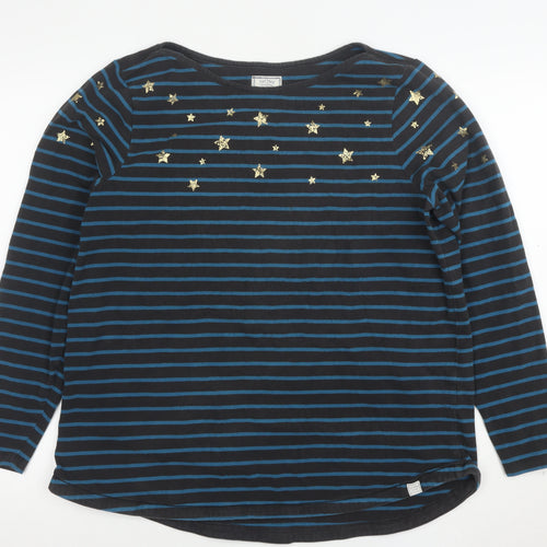 Fat Face Women's Blue Striped Long Sleeve Boat Neck Star Top L