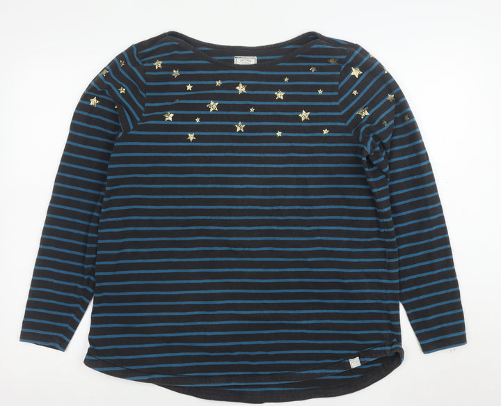 Fat Face Women's Blue Striped Long Sleeve Boat Neck Star Top L