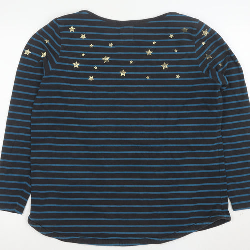 Fat Face Women's Blue Striped Long Sleeve Boat Neck Star Top L