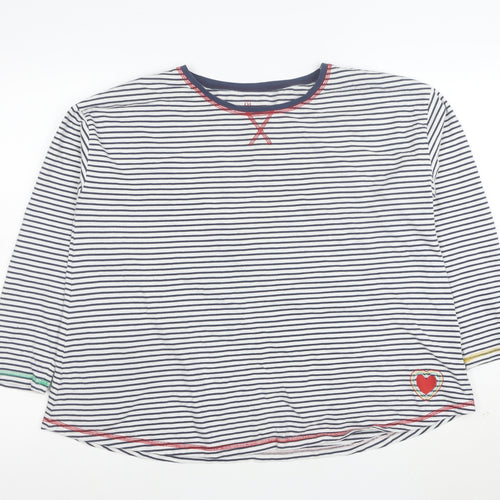 Frugi Women White Striped Organic Cotton 3/4 Sleeve T-Shirt Size 14